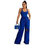 Tank Bodysuit and Hole Straight Pants 2 Piece Set YF-10294