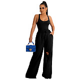 Tank Bodysuit and Hole Straight Pants 2 Piece Set YF-10294