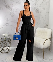 Tank Bodysuit and Hole Straight Pants 2 Piece Set YF-10294 Tank Bodysuit and Hole Straight Pants 2 Piece Set YF-10294