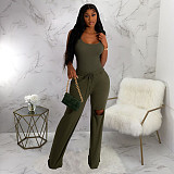 Tank Bodysuit and Hole Straight Pants 2 Piece Set YF-10294