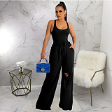 Tank Bodysuit and Hole Straight Pants 2 Piece Set YF-10294
