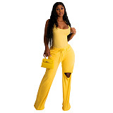Tank Bodysuit and Hole Straight Pants 2 Piece Set YF-10294