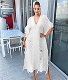 Fringe Tassel Knitted Crochet V Neck Loose Dresses TR-1226