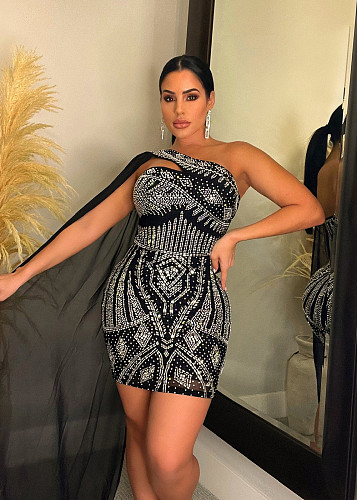 Sexy Diamond Luxury Gowns Cape Sleeve Party Dress SH-390418