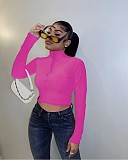 Slim Fit Zipper Stand Collar Crop Top Jacket QZX-6266