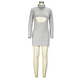 Cut Out High Waist Turtleneck Bodycon Mini Dresses JLY-19463