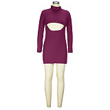 Cut Out High Waist Turtleneck Bodycon Mini Dresses JLY-19463