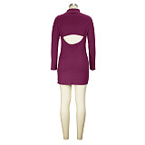 Cut Out High Waist Turtleneck Bodycon Mini Dresses JLY-19463