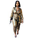 Elegant V Neck Long Sleeve Pleated Bronzing Jumpsuit ASL-6612