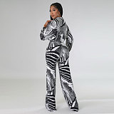 Elegant Lace Up Crop Shirts Top Wide Leg Pants Suit NY-7293