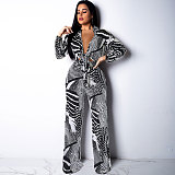 Elegant Lace Up Crop Shirts Top Wide Leg Pants Suit NY-7293