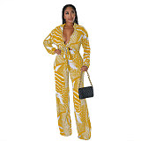 Elegant Lace Up Crop Shirts Top Wide Leg Pants Suit NY-7293