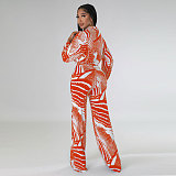 Elegant Lace Up Crop Shirts Top Wide Leg Pants Suit NY-7293