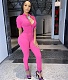 Fitness Short Sleeve Front Zipper Skinny Jumpsuit SHA-86320