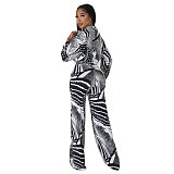 Elegant Lace Up Crop Shirts Top Wide Leg Pants Suit NY-7293