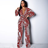 Elegant Lace Up Crop Shirts Top Wide Leg Pants Suit NY-7293