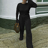Pleated Loose Blouse Crop Top Wide Leg Pants Outfits NY-9043