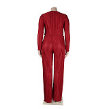Pleated Loose Blouse Crop Top Wide Leg Pants Outfits NY-9043