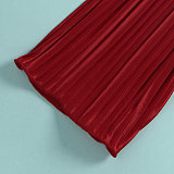 Pleated Loose Blouse Crop Top Wide Leg Pants Outfits NY-9043