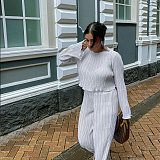 Pleated Loose Blouse Crop Top Wide Leg Pants Outfits NY-9043