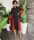 Color Matching Long Sleeve A Line Midi Shirt Dresses LS-0382
