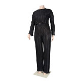 Pleated Loose Blouse Crop Top Wide Leg Pants Outfits NY-9043