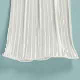 Pleated Loose Blouse Crop Top Wide Leg Pants Outfits NY-9043