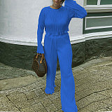 Pleated Loose Blouse Crop Top Wide Leg Pants Outfits NY-9043