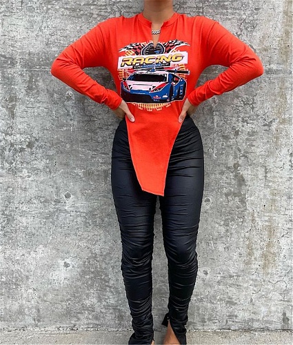 Autumn Streetwear Irregular Long Sleeve Graphic T Shirt FNN-8691