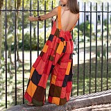 Color Block Print Backless Loose Wide Leg Jumpsuit ZAND-31257