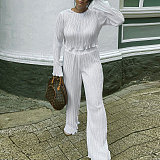 Pleated Loose Blouse Crop Top Wide Leg Pants Outfits NY-9043