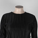 Pleated Loose Blouse Crop Top Wide Leg Pants Outfits NY-9043
