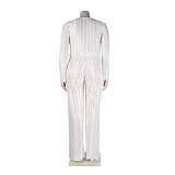 Pleated Loose Blouse Crop Top Wide Leg Pants Outfits NY-9043