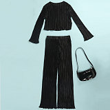 Pleated Loose Blouse Crop Top Wide Leg Pants Outfits NY-9043