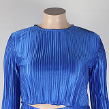 Pleated Loose Blouse Crop Top Wide Leg Pants Outfits NY-9043