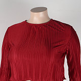 Pleated Loose Blouse Crop Top Wide Leg Pants Outfits NY-9043