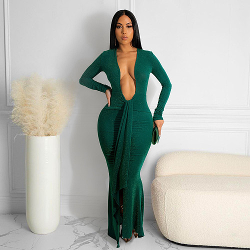 Sexy Deep V Cleavage Long Sleeve Party Dresses ASL-6616