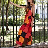 Color Block Print Backless Loose Wide Leg Jumpsuit ZAND-31257