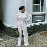 Pleated Loose Blouse Crop Top Wide Leg Pants Outfits NY-9043