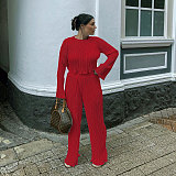 Pleated Loose Blouse Crop Top Wide Leg Pants Outfits NY-9043