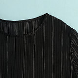 Pleated Loose Blouse Crop Top Wide Leg Pants Outfits NY-9043
