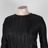 Pleated Loose Blouse Crop Top Wide Leg Pants Outfits NY-9043