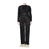Pleated Loose Blouse Crop Top Wide Leg Pants Outfits NY-9043