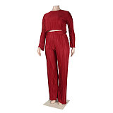 Pleated Loose Blouse Crop Top Wide Leg Pants Outfits NY-9043