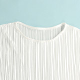 Pleated Loose Blouse Crop Top Wide Leg Pants Outfits NY-9043