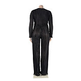 Pleated Loose Blouse Crop Top Wide Leg Pants Outfits NY-9043