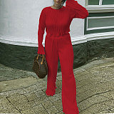 Pleated Loose Blouse Crop Top Wide Leg Pants Outfits NY-9043