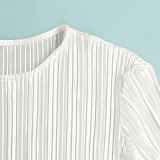 Pleated Loose Blouse Crop Top Wide Leg Pants Outfits NY-9043