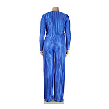 Pleated Loose Blouse Crop Top Wide Leg Pants Outfits NY-9043