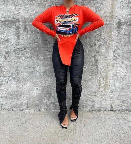 Autumn Streetwear Irregular Long Sleeve Graphic T Shirt FNN-8691